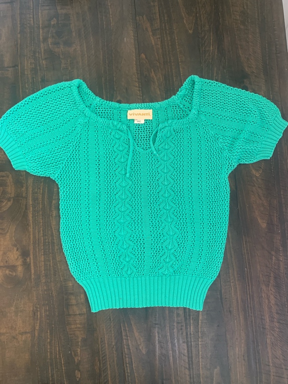 Vivanti Teal Knit Short Sleeve Sweater
